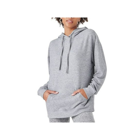 LUCKY BRAND Womens Gray Pocketed Ribbed Drawstring Soft Heather Long Sleeve Hoodie Top M