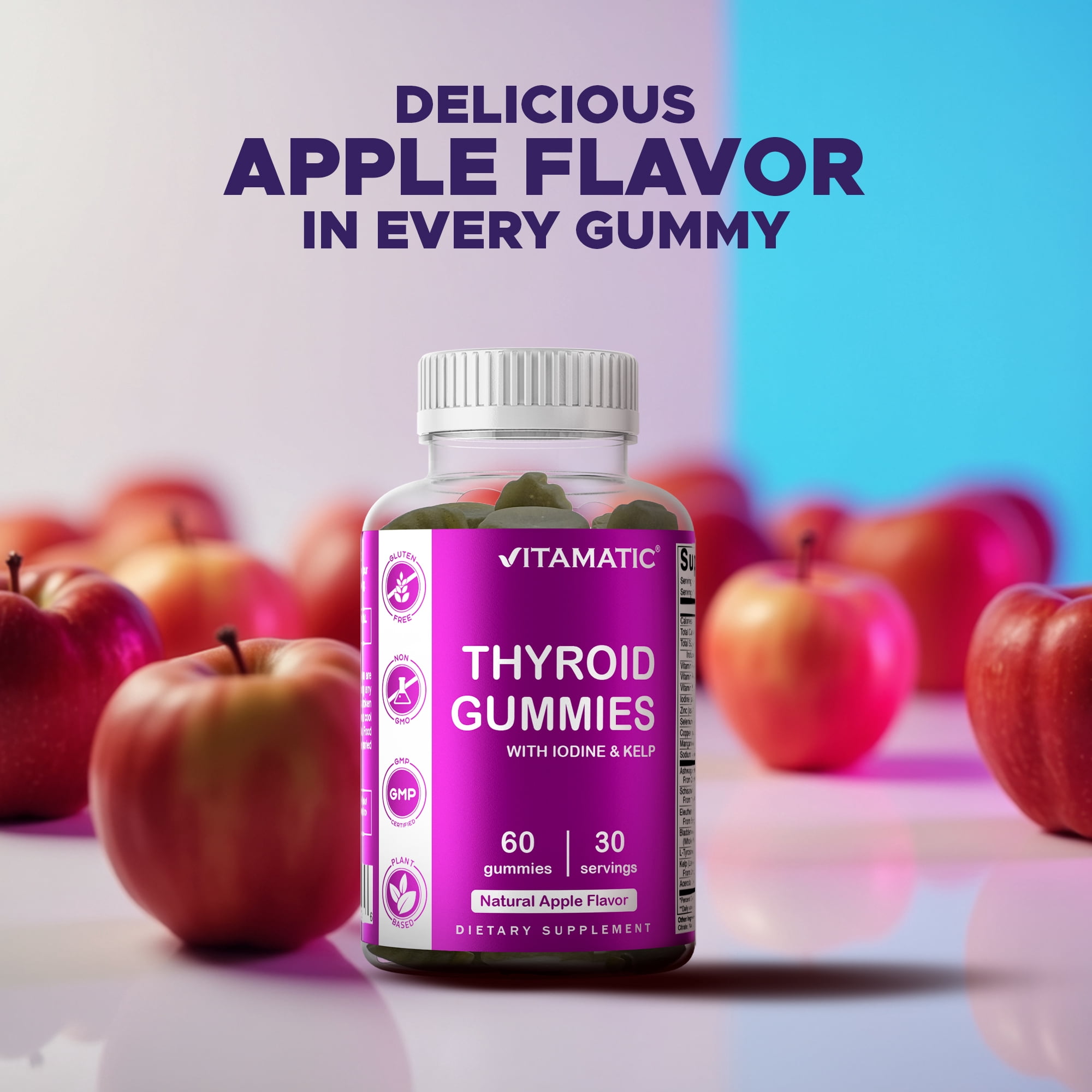 2 Pack Vitamatic Vegan Thyroid Support Gummies with Iodine & Kelp - 60 Count  Plant Based