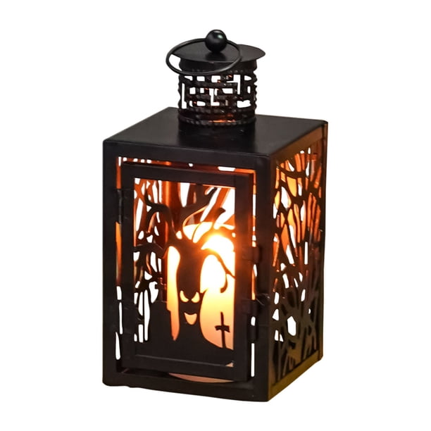 Lámpara de vela de hierro hueca para Halloween, linterna decorativa, candelabro, decoración del hogar, colgante