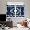 thumbnail image 5 of Blue Boho Kitchen Curtains Short 45 Inch Length, Aztec Southwest Abstract Geometric Motifs Grommet Top Bedroom Living Room Curtains, Light Filtering Cafe Curtain Drapes 2 Panels Set 84''x45'', 5 of 9