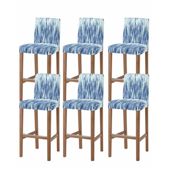Navy Blue Vintage Bar Stool Covers Set of 6, Stripes Painting Retro Abstract Art Stretch Washable Bar Chair Covers with Backs, Removable Pub Counter Height Chair Cover for Kitchen Dining Room Cafe