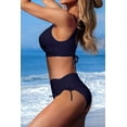 thumbnail image 2 of HSHDLDF High Waisted Bikini Twist Front Tie Back 2 Piece Swimsuit Solid Color, 2 of 7