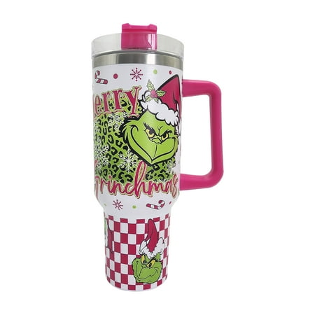 

DJKDJL 40 oz Grinch Christmas Tumbler with Handle Adventure Travel Reusable Vacuum Quencher Tumbler Leak Resistant Lid Stainless Steel Insulated Cup Maintains Heat Cold Ice for Hours A