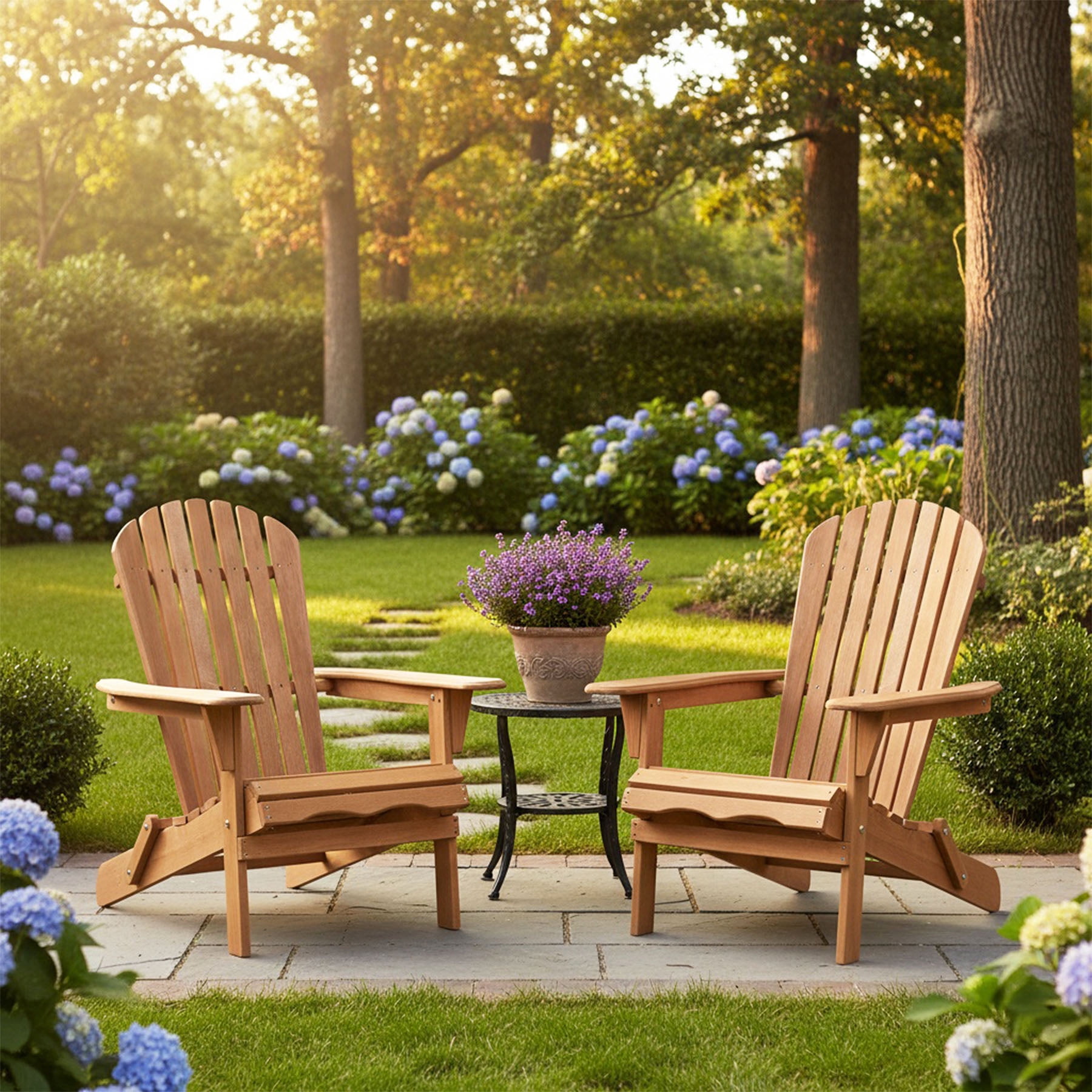 Tappio Folding Adirondack Chair Set of 2, All Weather Adirondack Chairs with Large Deep Seat for Outdoor Indoor, Pre-assembled, Brown