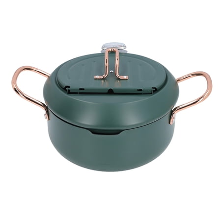 BIMZUC Japanese Tempura Fry Pot – Double Handles, Iron, Built-In Oil Temperature Gauge, Safe Oil Spillage Prevention, Versatile Deep Frying & Stir-Frying
