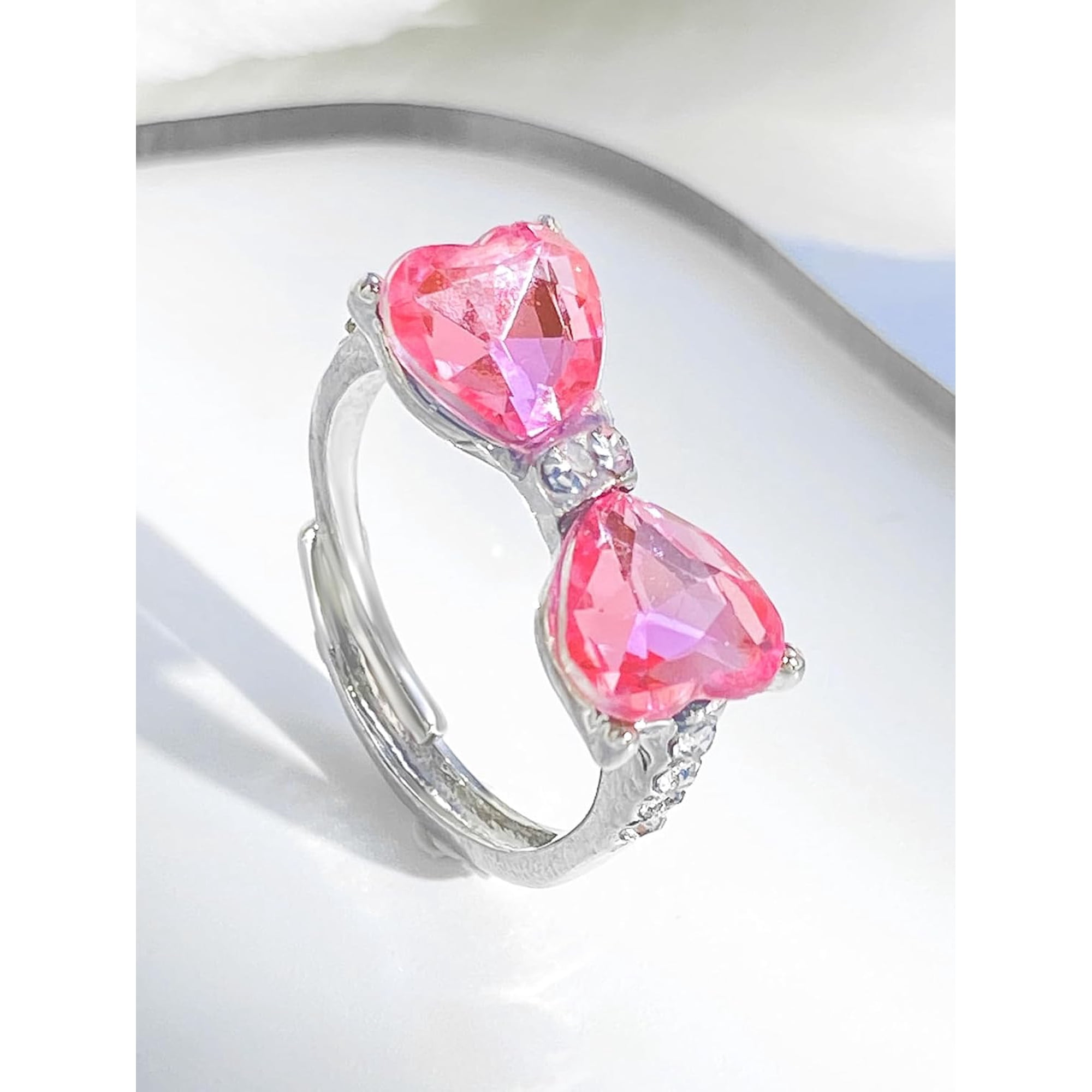 1Pcs Bowknot Cubic Zirconia Finger Rings Stackable Rings for Women Personalized Jewelry Bowknot: 8x17mm Pink DIY