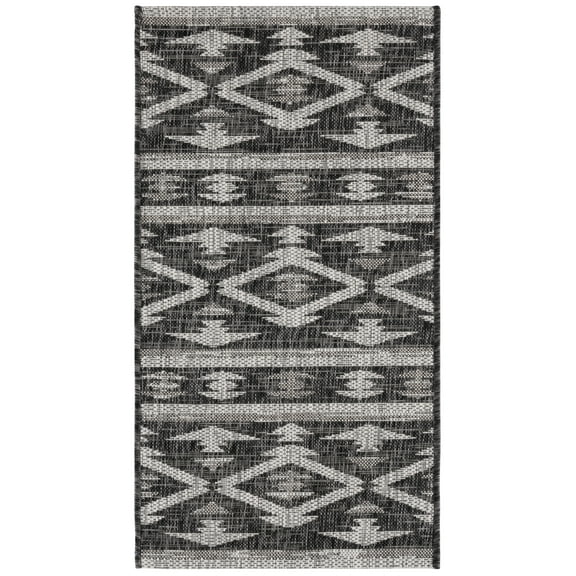 SAFAVIEH Courtyard April Geometric Indoor/Outdoor Area Rug, Black/Grey, 2' x 3'7"