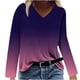 thumbnail image 1 of Blusa de camiseta estampada de manga larga cómoda con cuello en V informal a la moda para mujer Pompotops  FGAJ7320, 1 of 4