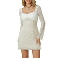 thumbnail image 3 of Women’s Lace Halter Dress, Long Sleeve Sweetheart Neck Slit Hem Mini Slim Dress Party Wear, 3 of 10