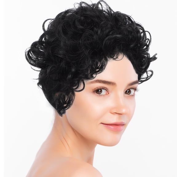 Milisten Black Curly Pixie Synthetic Wig with Natural Adjustable Fit Comfortable Daily Wear Hairpiece