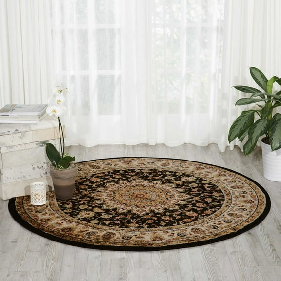 Nourison Delano Persian Center Medallion Black 5'3" x ROUND Area Rug, (5' Round)