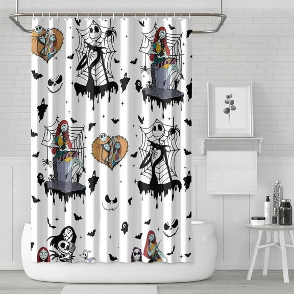 Halloween Nightmare Before Shower Curtain Christmas Jack Skeleton Modern Polyester Waterproof Shower Curtain for Bathroom Home Decor with 12 Hooks 72x72in