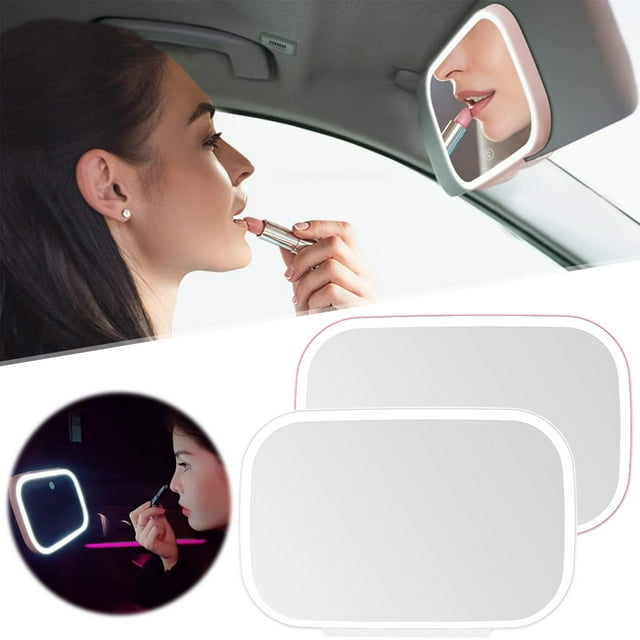 Espejo de tocador de coche | Espejo solar recargable LED | Espejo de maquillaje táctil, 3 modos de luz ajustables, alta definición, plegable, multicolor, alimentado por USB
