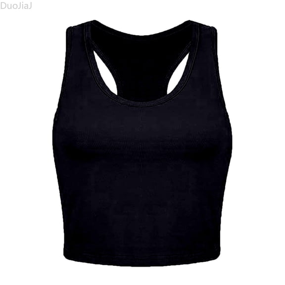 DuoJiaJ Basic Crop Tank Tops Women Sleeveless Racerback Crop Sport Top Women Vest Black M