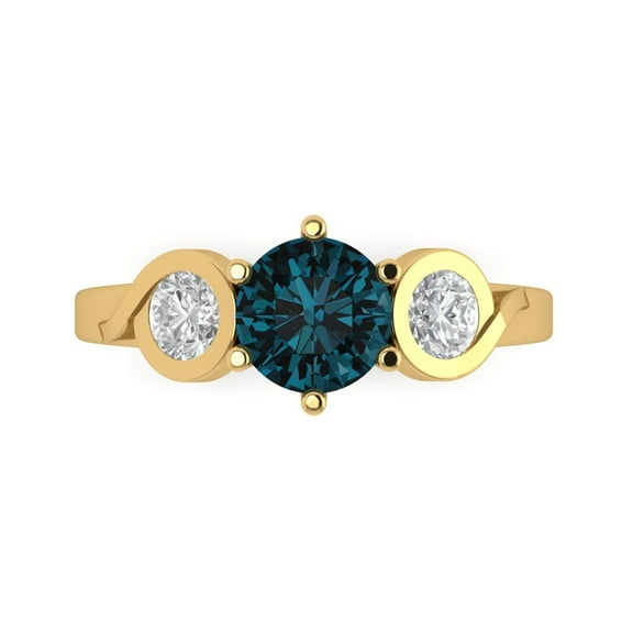 1.72 ctw 3 Stone Anniversary Ring for Women | Round Cut Natural London Blue Topaz | Hyperallergenic Solid 14K Yellow Gold