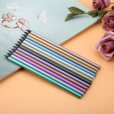 12 Colors Metallic Pencils NOn toxic Black Wood Colored Pencils Set for Coloring Books