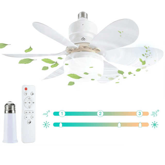 Ventilador de techo E27 85-265V 42cm con luz, incluye extensor y control remoto avanzado Xtellar blanco