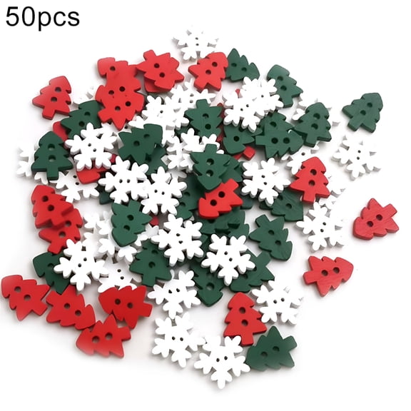 DESIGNICE 50Pcs Wooden Xmas Tree Snowflake Buttons 2 Holes DIY Sewing Buckle Ornament