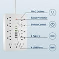thumbnail image 2 of Power Strip, Surge Protector with 11 Multiple AC Outlets and 6 USB Ports (2 USB C), 6 Ft Extension Cord, 1250W/10A, One Touch Switch Button, 17 in 1 Compact powerstrip (White), 2 of 8