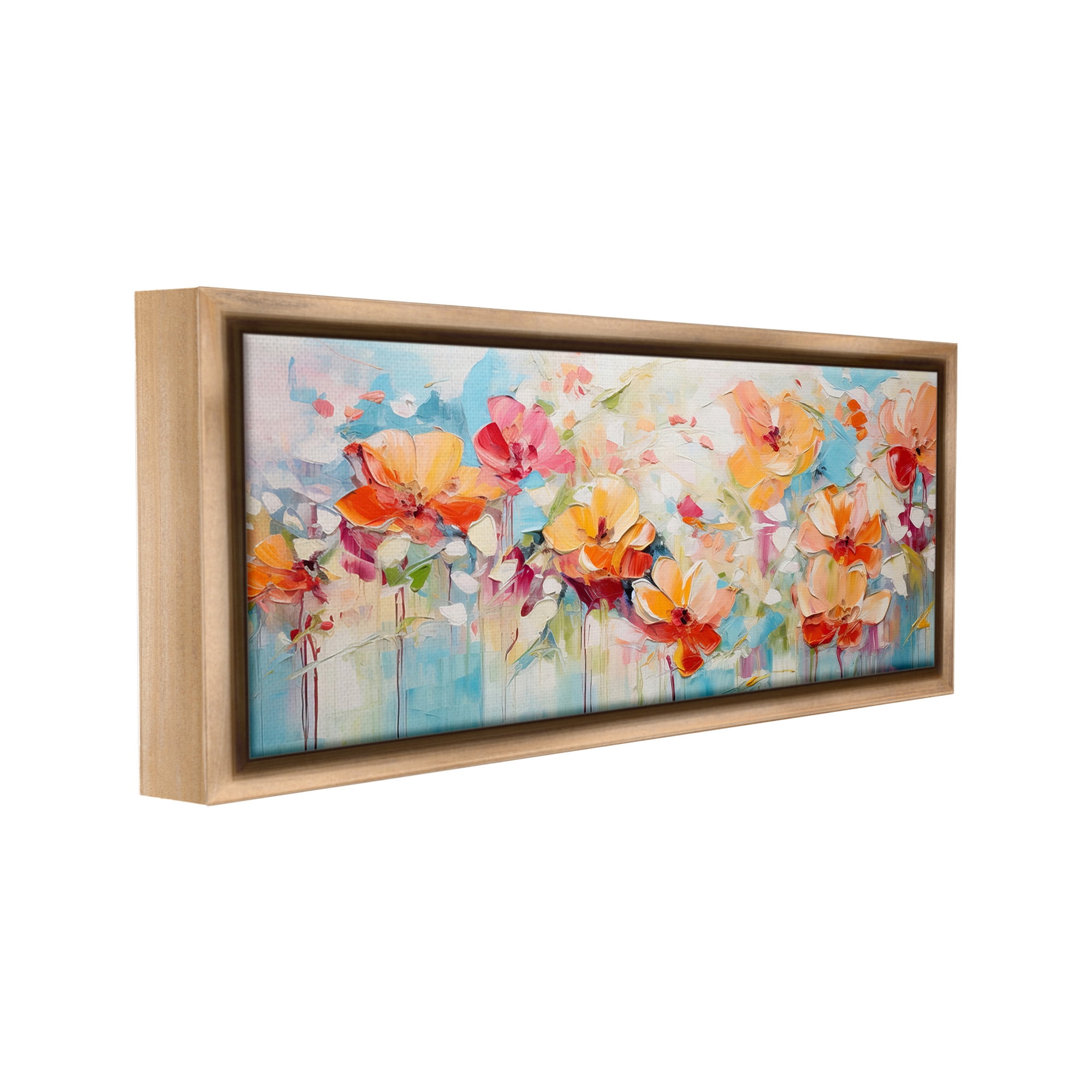 Stupell Industries Flowers with Paint Drip Botanical & Floral Painting Brown Floater Framed Canvas Art Print Wall Art, 31 x 14