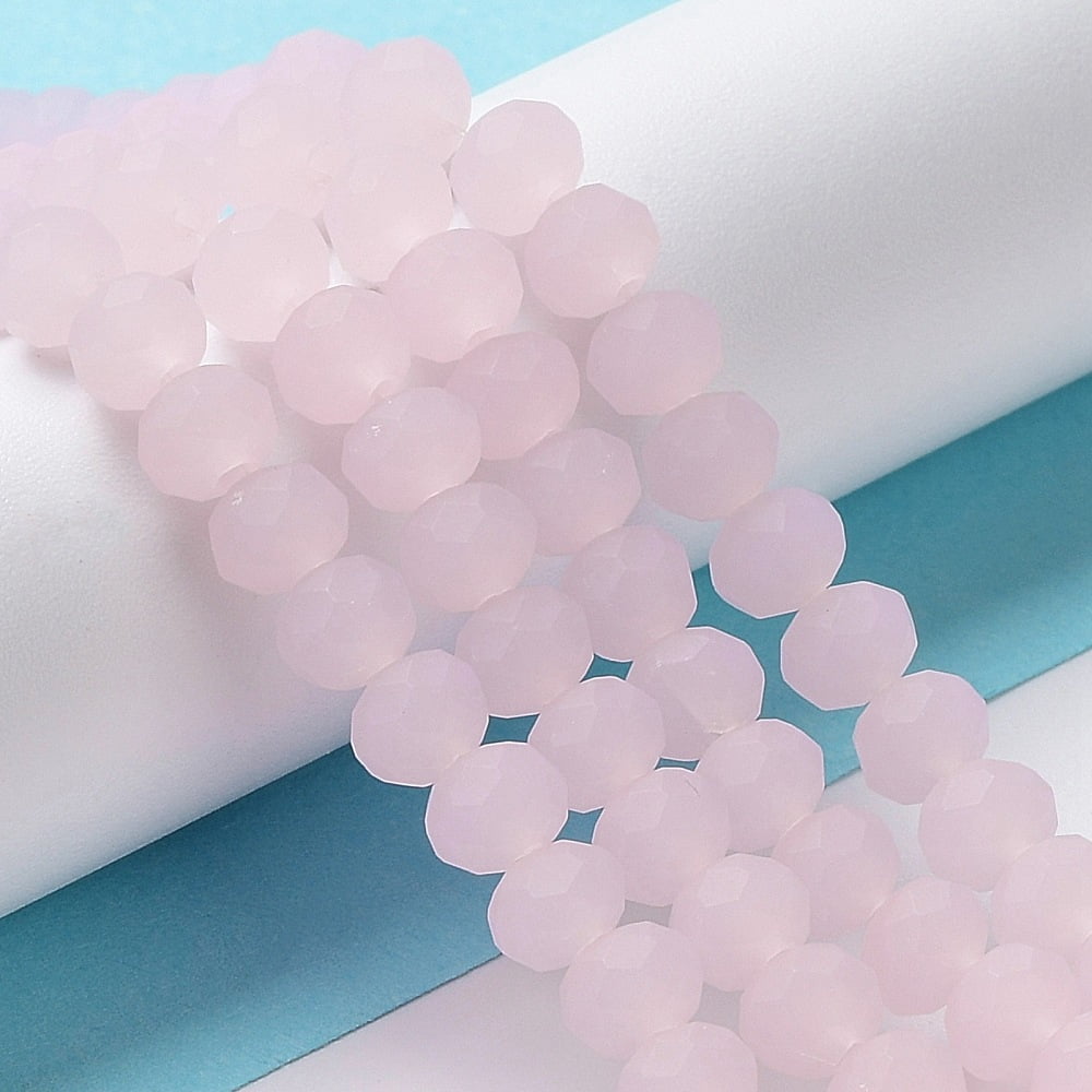 10strands Imitation Solid color Glass Beads Strands Faceted Frosted Rondelle Pink 8mm Hole: 1mm about 63~65pcs/strand 39~40cm