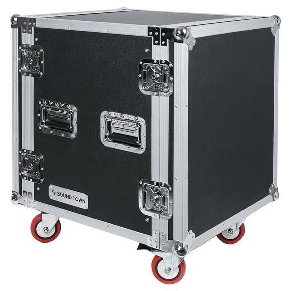 Sound Town Shock Mount 12U ATA Flight/Rack Case with 21” Rackable Depth and Casters, 12-Space Size (STRC-SP12UW)