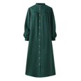 thumbnail image 4 of OSOLU Women Casual Solid Color Dress Button V-Neck Long Sleeve Loose Long Dress Fashionable Sundress Dresses For Women 2025 Elegant Classy, 4 of 6