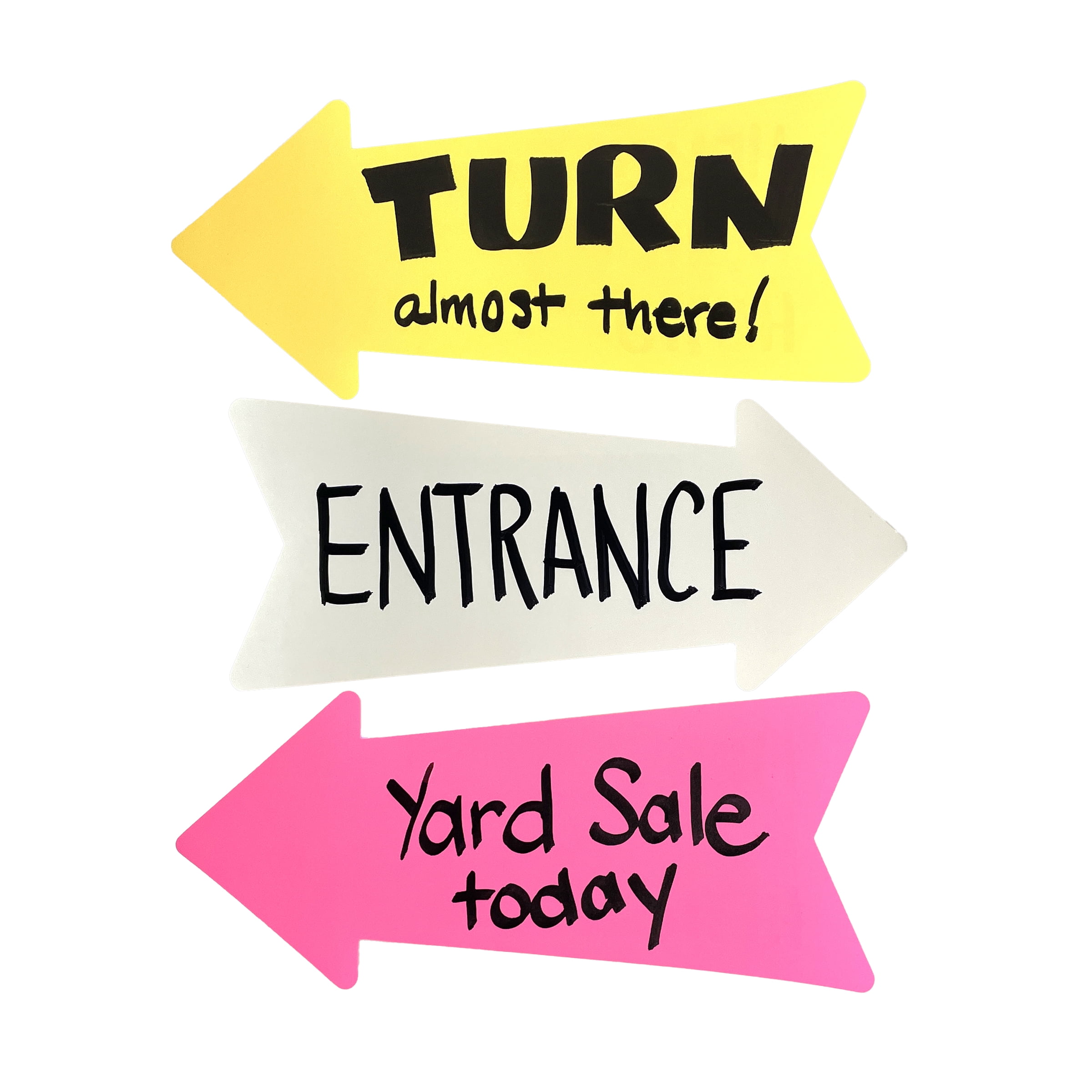 Loud & Clear - Blank Arrows Signs - Directional Signs Indoor Outdoor Use - 6"x14" 9pc Multi-pack (White, Neon Yellow, Neon Pink)