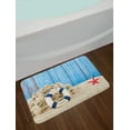 thumbnail image 2 of Buoy Bath Mat, Life Buoy with Welcome Message on Beach Coastline Vintage Style Picture Print, Non-Slip Plush Mat Bathroom Kitchen Laundry Room Decor, 29.5 X 17.5 Inches, Eggshell Blue Red, Ambesonne, 2 of 2
