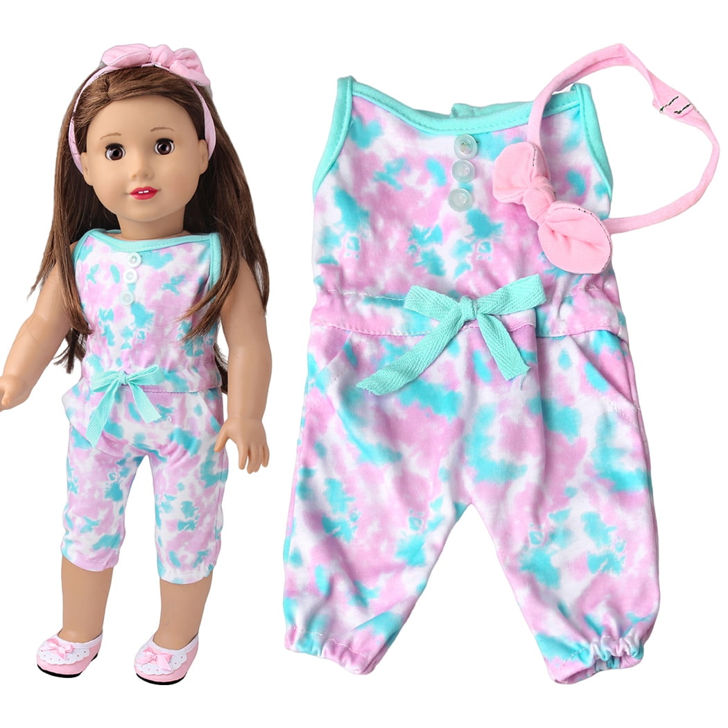 Doll Jumpsuit Tie Dye Doll Clothes Doll Outfit with Doll Headband for