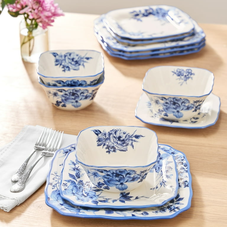 The Pioneer Woman Delilah 12-Piece Stoneware Dinnerware Set, Blue
