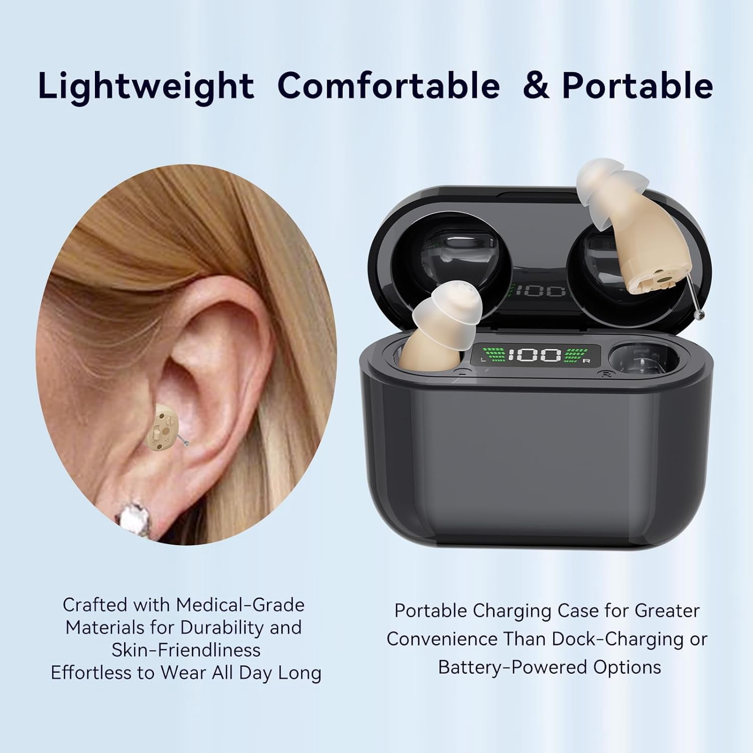 OTC Hearing Aids for Mild to Moderate Hearing Loss, Perfected Ergonomics Completely In-Ear Hearing Aids for Seniors with Long-Lasting Battery, Smart Noise Cancellation