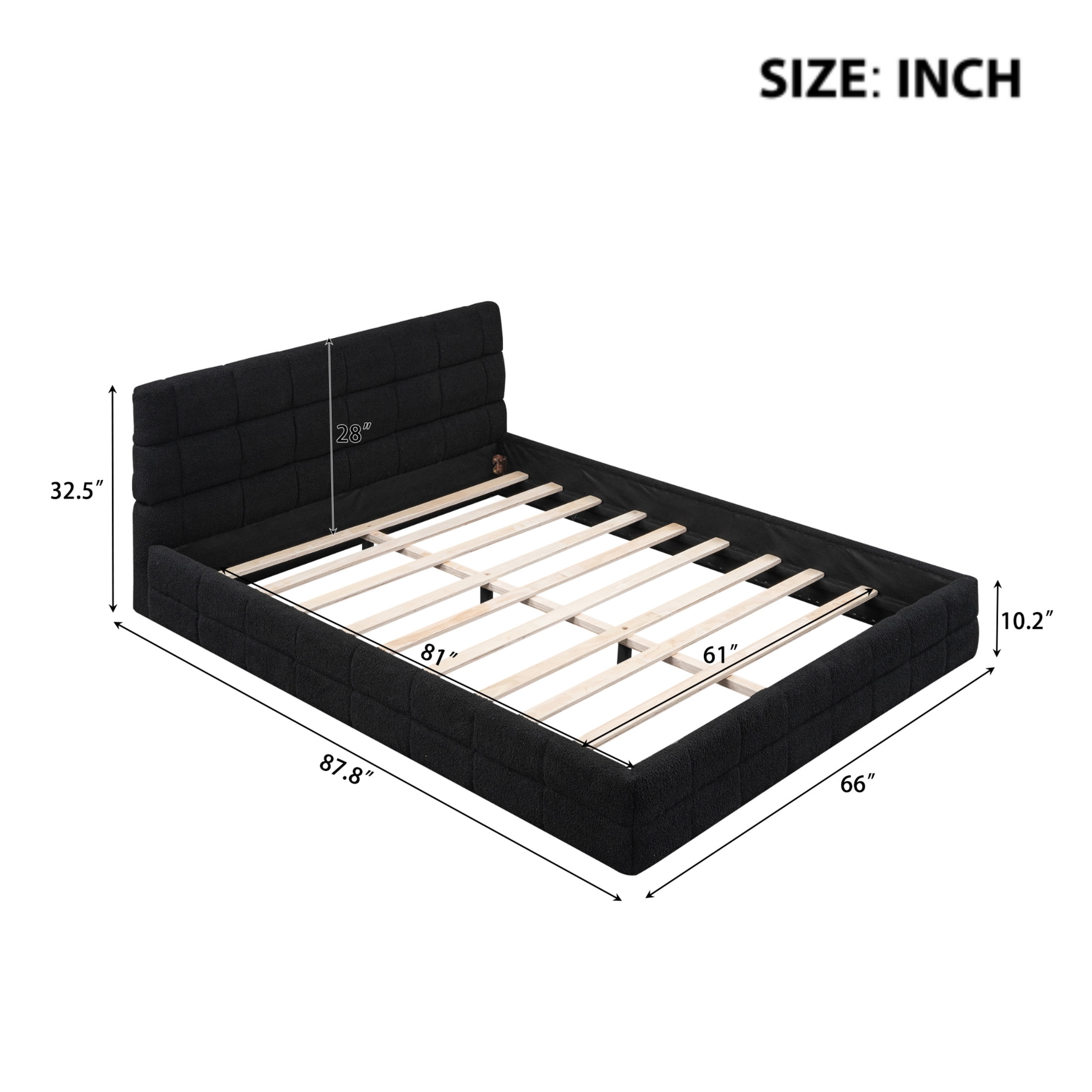 Noble House Queen Upholstered Platform Bed, Modern Velvet Headboard with Wood Slats Support, Bedroom Bed Frame, Black