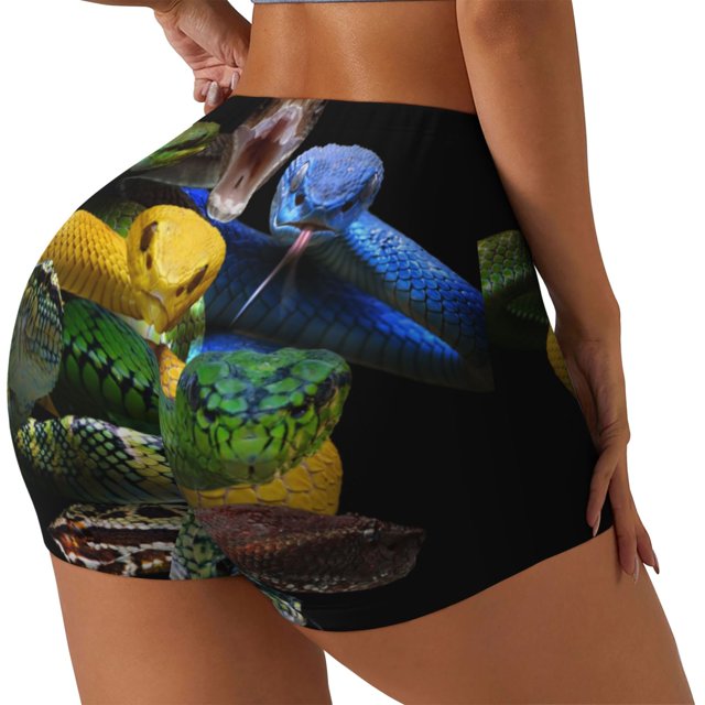 Balery Colorful Viper Snake Pantalones cortos de entrenamiento estampados para mujer, sin costuras, ajustados, para gimnasio, yoga, correr, deportes, ejercicio activo, fitness.-Large