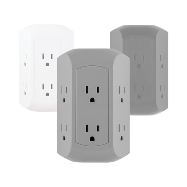 GE Pro Extensor de 6 Tomas, Protector de sobretensión, Llave de Pared espaciado, Acceso Lateral, Tira de alimentación de 3 Puntas, estación de Carga, 560 J GE NA