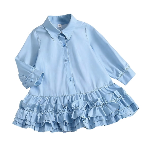 RMGVDSD Girls Dresses Elegant Little Girl's Long Sleeve Shirt Dress Collar Layered Ruffle Tiered Dress School Casual Sundress 4-5 Years