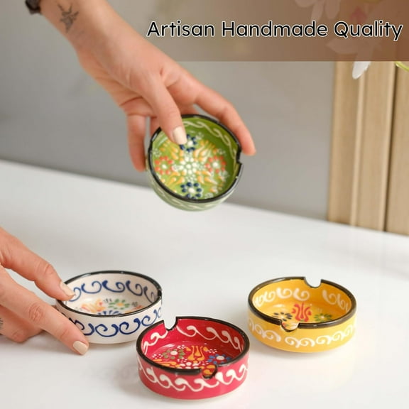 Lot of 4 Ceramic Bowls Hand-Painted Handmade