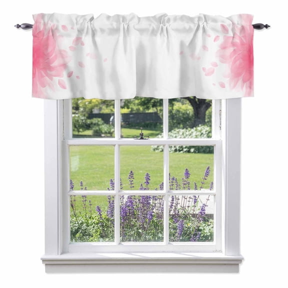 Pink Translucent Floral Valances for Windows, Gradient Art Watercolor Decor Valance Window Treatment Rod Pocket Short Curtains Valances for Kitchen Bathroom 54"W x 18"L
