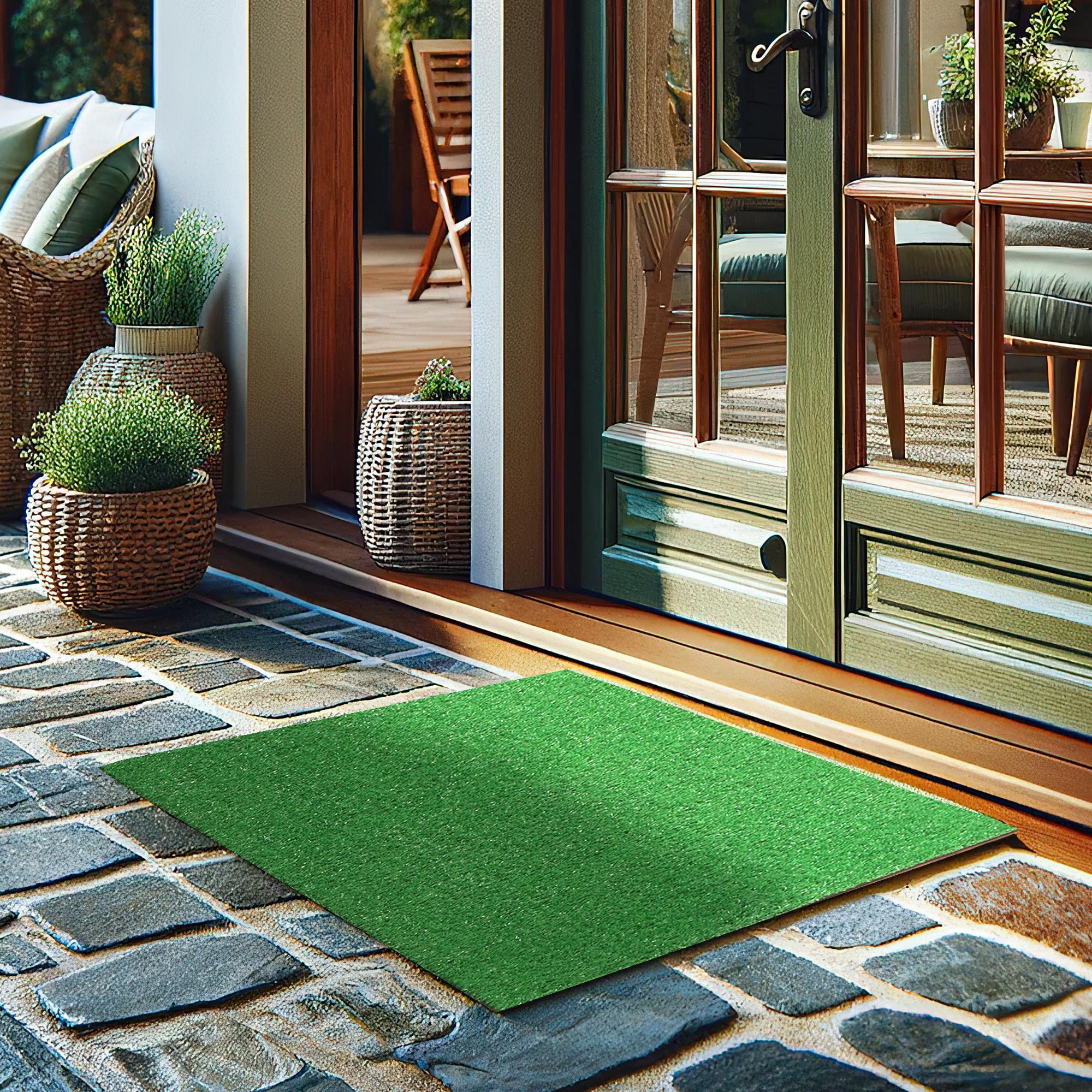 Ottomanson Waterproof Artificial Grass 16" x 43" Indoor Runner Rug Fake Grass for Patio, Green