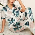 thumbnail image 2 of Women Two Piece Pajamas Silky Short Sleeve Top Pant Set V Neck Button Down Fashion Summer Sleepwear Loungewear Type 1 M, 2 of 5