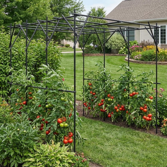 7.3 FT Tall Garden Arch Trellis - Metal Plant Support with Climbing Net for Vegetables