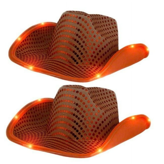 Blinkee BBLFCHSE-P2OR LED Flashing Cowboy Hat with Orange Sequins - Pack of 2