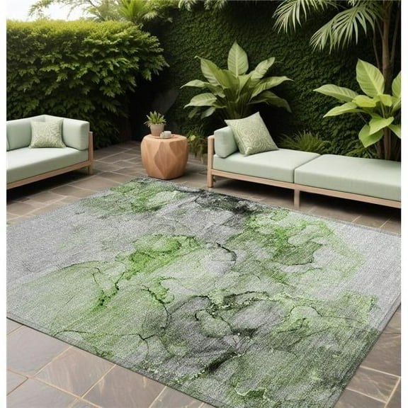 HomeRoots 560408 8 x 10 ft. Green Abstract Washable Non Skid Indoor Outdoor Rectangle Machine Woven Area Rug