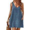 thumbnail image 5 of gakvbuo Summer Beach Cover Up Dresses For Swimwear Women Polka Dot Bathing Suit Cover Up Sleeveless V Neck Vest Mini Dress Tank Dress With 2 Pockets, 5 of 5