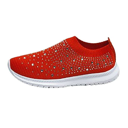 

LIANGP Women s Sandals Spring Summer Flying Weaving Water Diamond Large Round Toe Flat Bottom Sandals Women s Shoes Red Size 8.5