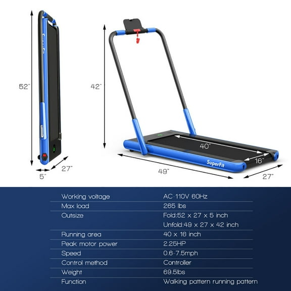 Topcobe 2-in-1 Folding Treadmill with Remote Control and LED Display, Under Desk Walking Pad Treadmill, Walking Pad for Home, Blue