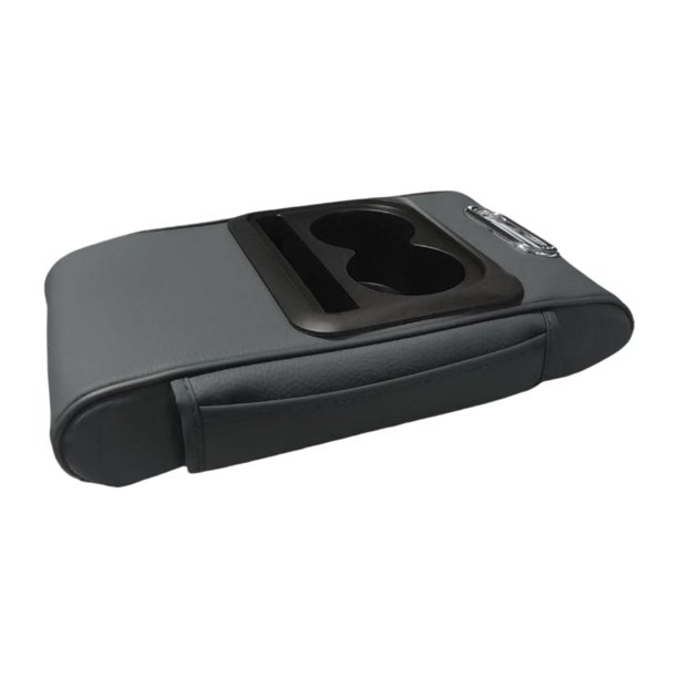 Cojín para reposabrazos de coche, acolchado para consola central, compartimento de almacenamiento de cuero PU con Gris