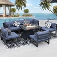 thumbnail image 5 of RADIATA 7 Pieces Aluminum Outdoor Patio Sectional Furniture Sofa Set with Fire Pit Table Large Size Luxury Comfortable Durable Water/UV-Resistant Garden Porch Backyard Party (Denim Blue Cushion), 5 of 13