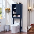 thumbnail image 4 of LELELINKY Over The Toilet Storage Cabinet with Rattan Sliding Door, 68" Tall Wood Bathroom Organizer with Adjustable Shelf for Small Spaces, Blue, 4 of 7