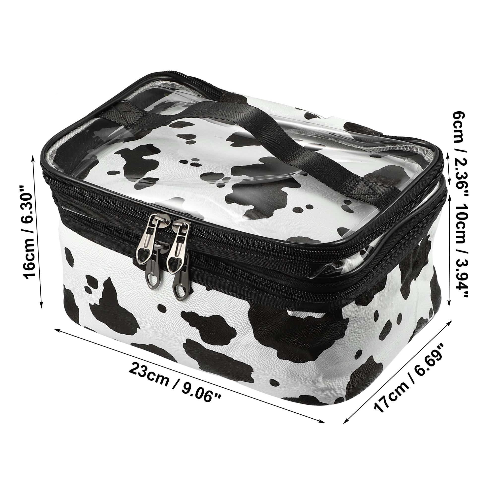 Unique Bargains Double Layer Makeup Bag Cosmetic Bags Organizer Bag Cows Texture White